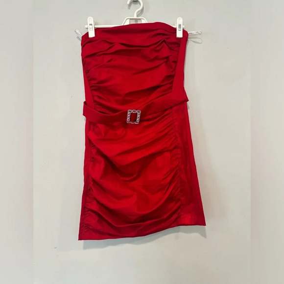 Jessica McClintock Gunne Sax Red Ruched Strapless Party Cocktail Dress Size 11 - Picture 6 of 12